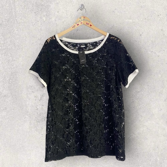 TORRID Lace Ringer Crew Neck T-Shirt Women’s Size L -12 (Torrid 0) Black - Picture 2 of 10